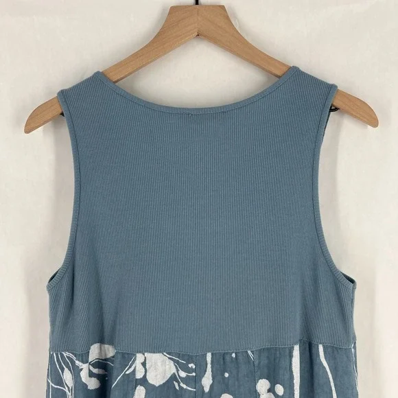 Lands Downunder Linen Dress Womens Large Blue‎ Abstract Knit Ribbed Square Neck - Picture 4 of 16